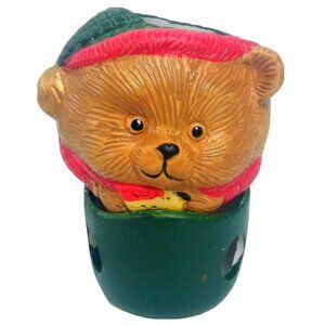 Vintage Christmas Teddy Bear Potpourri Pot Ceramic Room Decor